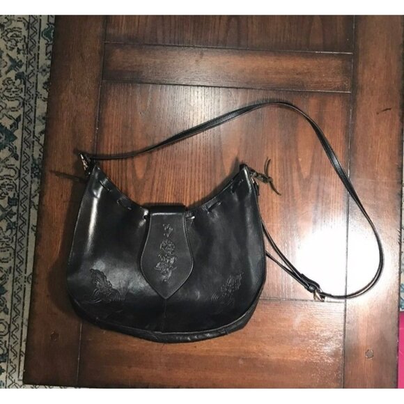 Vera Pelle Black Embossed Leather Purse Crossbody Bag - Picture 12 of 12